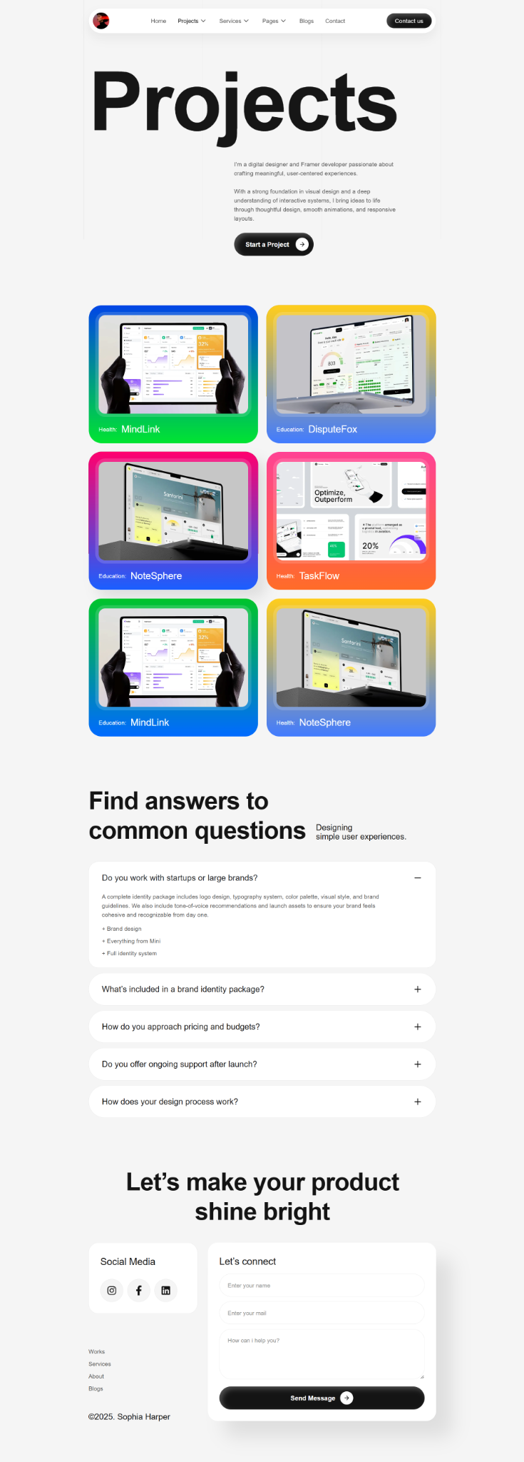 Projects Showcase long website mockup