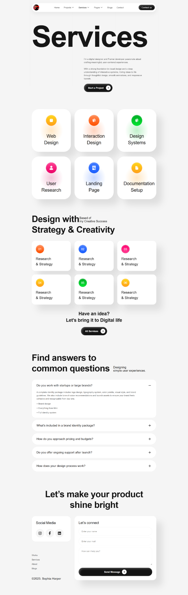Services Experience long website mockup